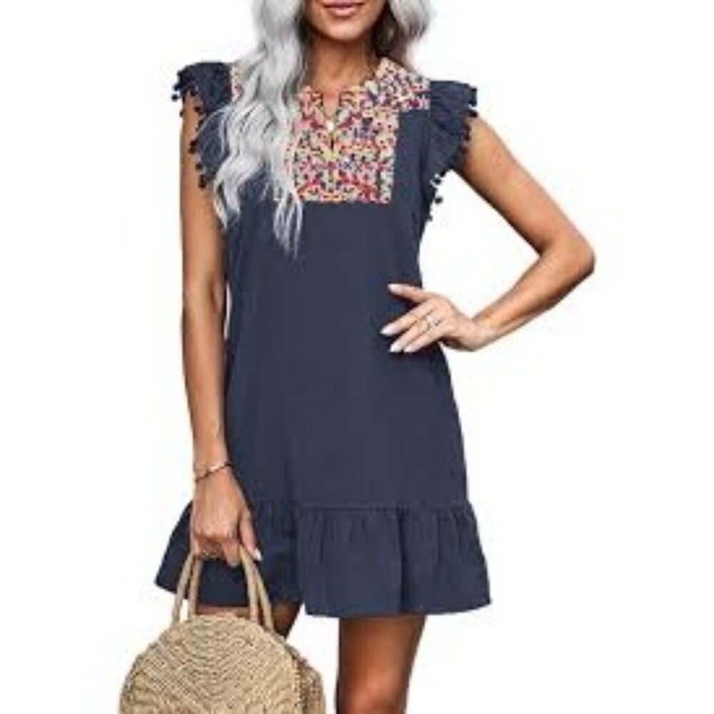 Kirundo Cabo‎ Dress Womens M Navy Girlhood Babydoll Cottage Grannycore Romantic